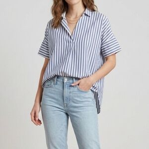 Madewell Courier Shirt Mixed Stripe Button-Back Popover Top XS